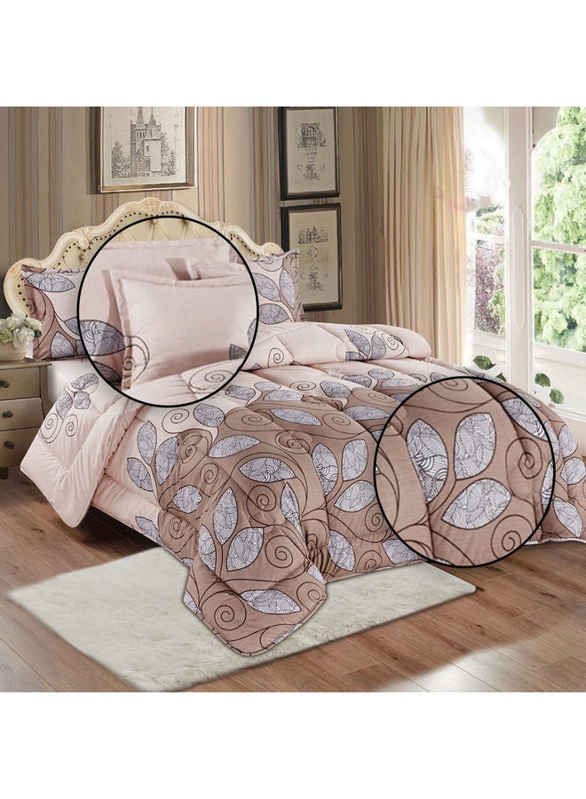 6-Piece Reversible Floral Printed Comforter Set Polyester Beige/Brown 240x260cm  - Image 2