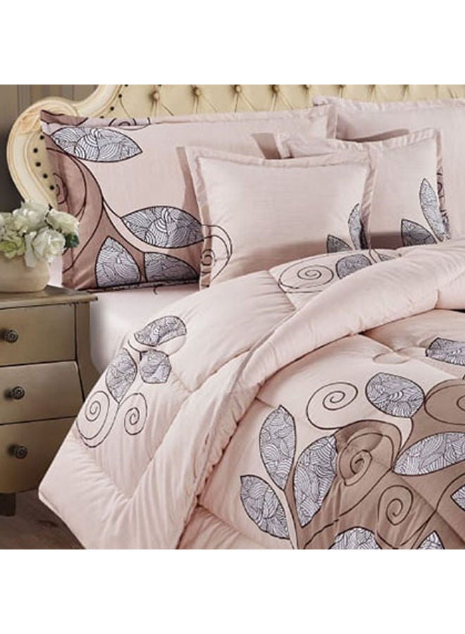 6-Piece Reversible Floral Printed Comforter Set Polyester Beige/Brown 240x260cm  - Image 3
