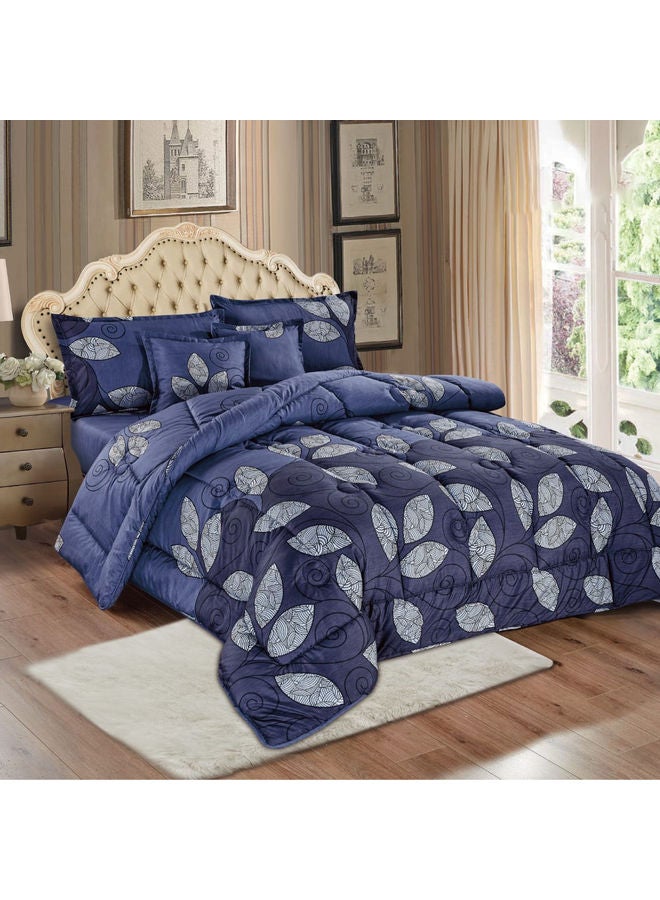 6-Piece Reversible Floral Printed Comforter Set Polyester Blue 240x260cm - Image 1