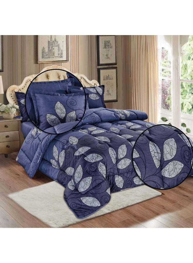6-Piece Reversible Floral Printed Comforter Set Polyester Blue 240x260cm - Image 2