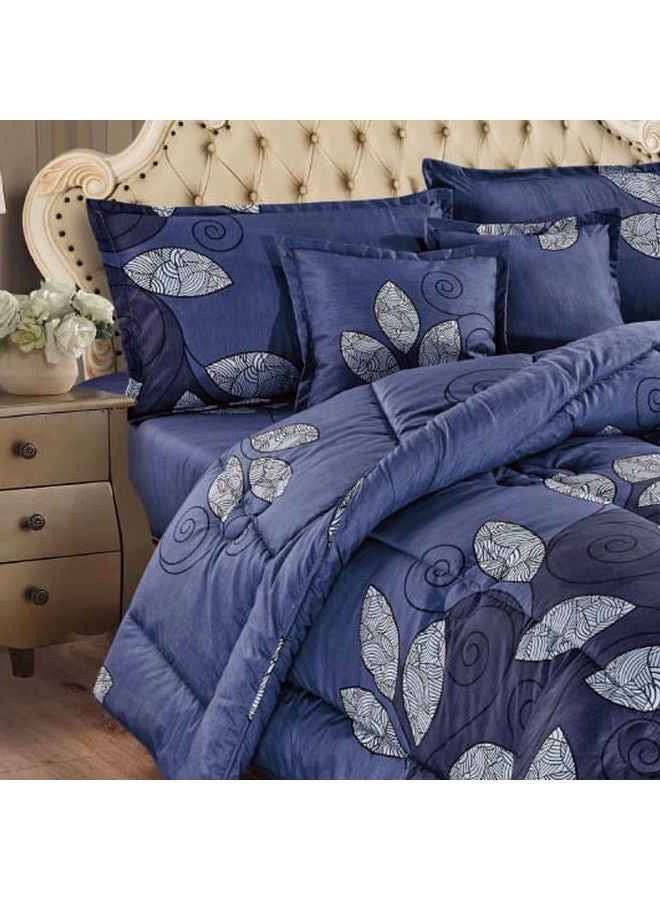6-Piece Reversible Floral Printed Comforter Set Polyester Blue 240x260cm - Image 3