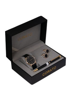 Men's Analog Wrist Watch With Pen And Cufflinks Set