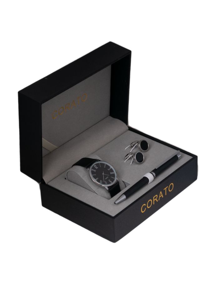 كوراتو طقم ساعة يد بعقارب مع قلم وأزرار أكمام القمصان للرجال - Image 1