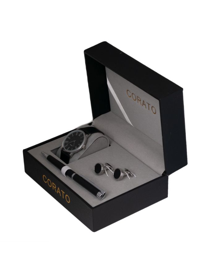 كوراتو طقم ساعة يد بعقارب مع قلم وأزرار أكمام القمصان للرجال - Image 2