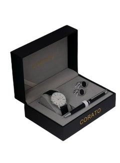 Men's Analog Wrist Watch With Pen And Cufflinks Set