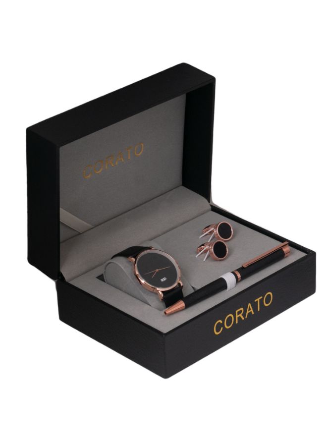 كوراتو طقم ساعة يد بعقارب مع قلم وأزرار أكمام القمصان للرجال - Image 2
