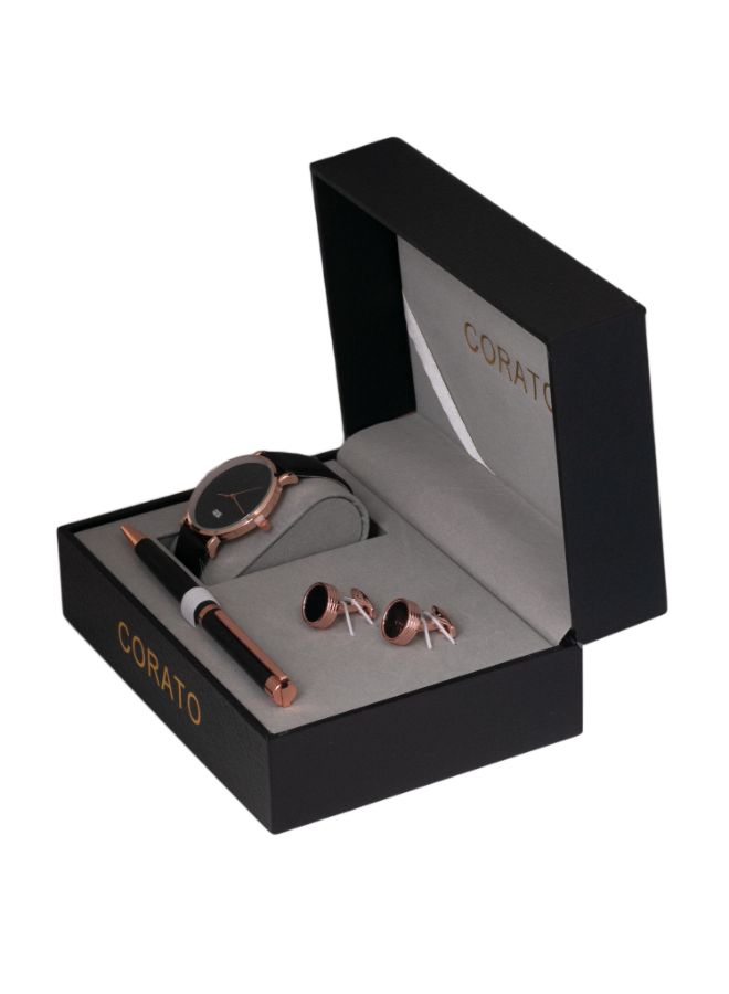 كوراتو طقم ساعة يد بعقارب مع قلم وأزرار أكمام القمصان للرجال - Image 3