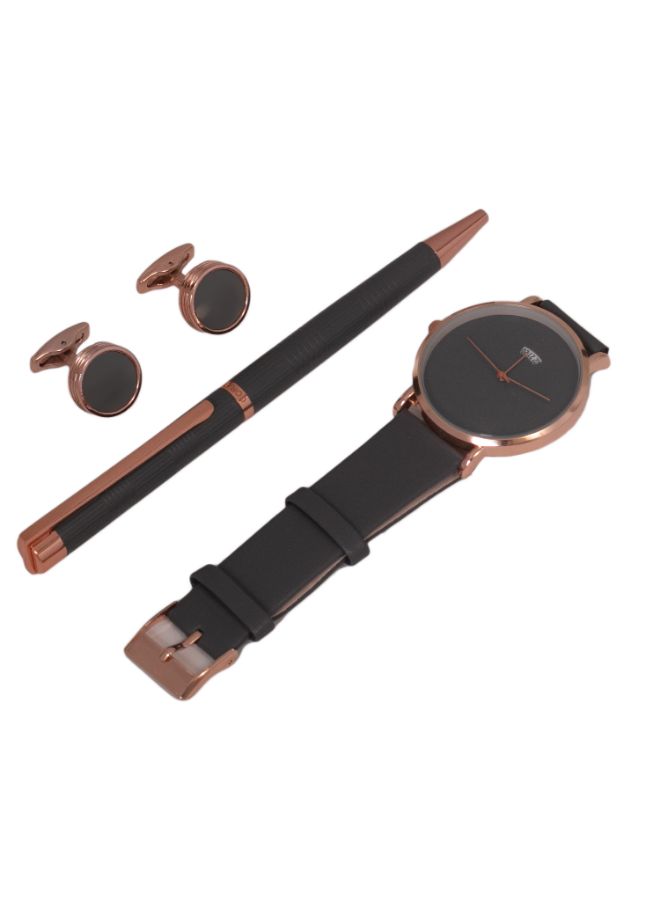 كوراتو طقم ساعة يد بعقارب مع قلم وأزرار أكمام القمصان للرجال - Image 3