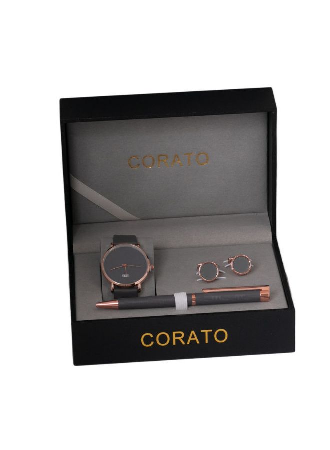 كوراتو طقم ساعة يد بعقارب مع قلم وأزرار أكمام القمصان للرجال - Image 4