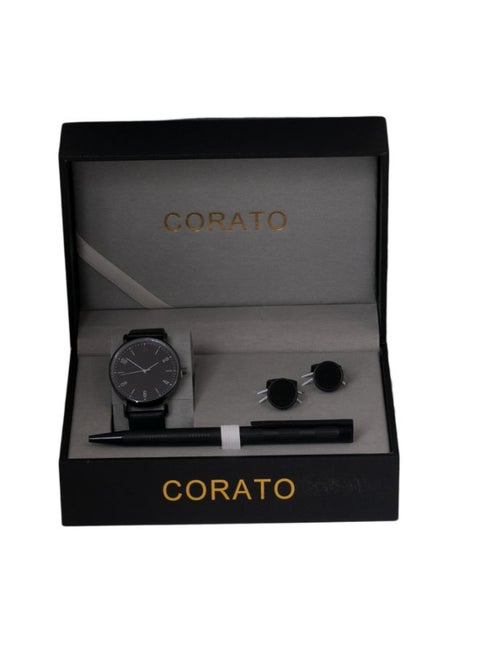 Men's Analog Wrist Watch With Pen And Cufflinks Set