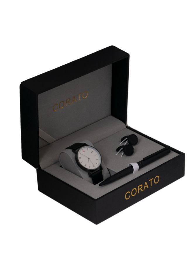 كوراتو طقم ساعة يد بعقارب مع قلم وأزرار أكمام القمصان للرجال - Image 1