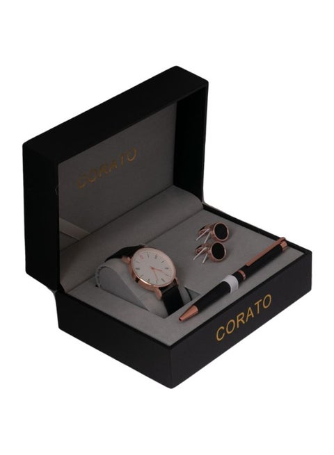 Men's Analog Wrist Watch With Pen And Cufflinks Set