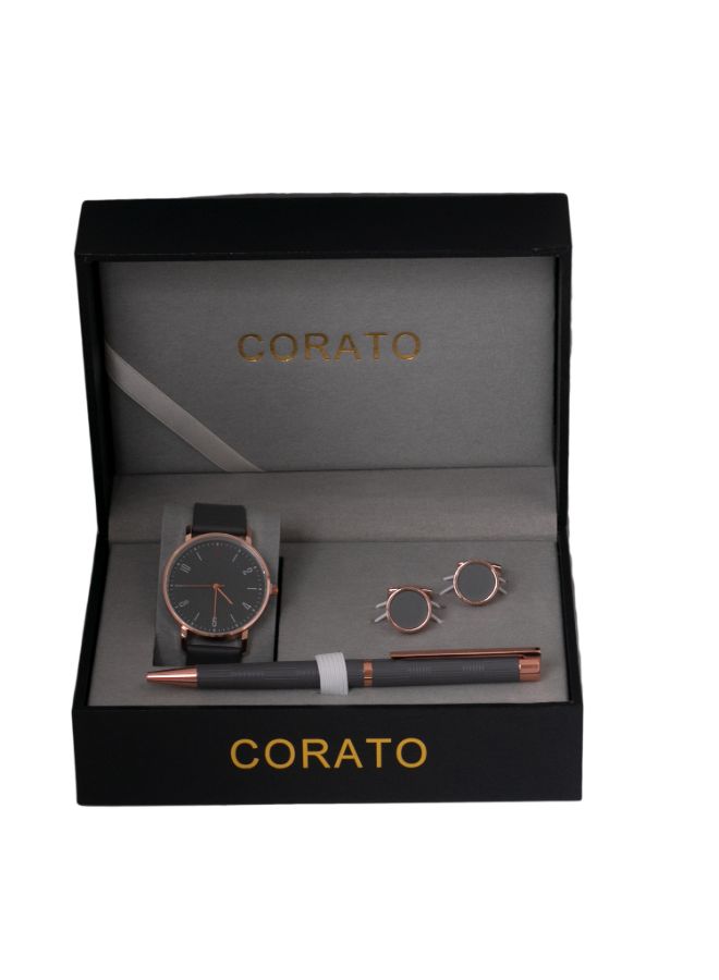 كوراتو طقم ساعة يد بعقارب مع قلم وأزرار أكمام القمصان للرجال - Image 1
