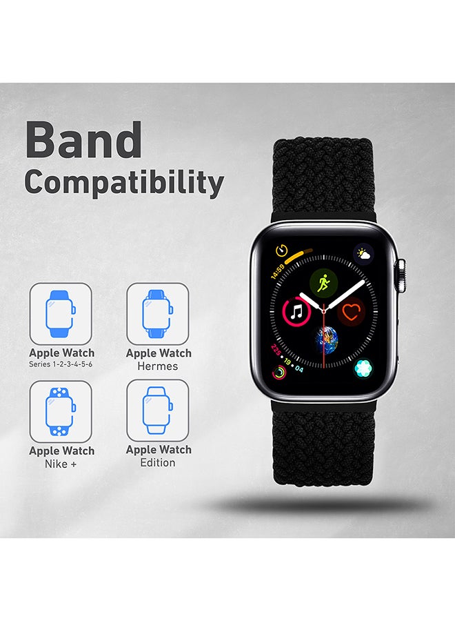 Solo Loop Nylon Braided Strap for Apple Watch 42mm/44mm, Soft Stretchable Replacement Wristband with Secure Fit For Apple Watch Series 1,2,3,4,5,6,SE, Size-XL, Fusion-44XL Black