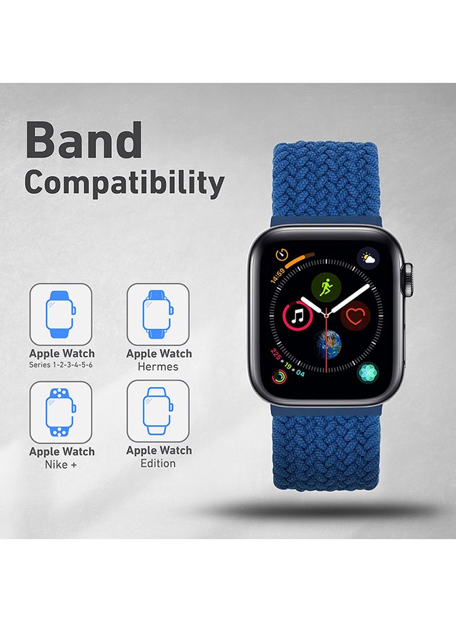 Solo Loop Nylon Braided Strap for Apple Watch 42mm/44mm, Soft Stretchable Replacement Wristband with Secure Fit for Apple Watch Series 1,2,3,4,5,6,SE, Size-Large, Fusion-44L Blue