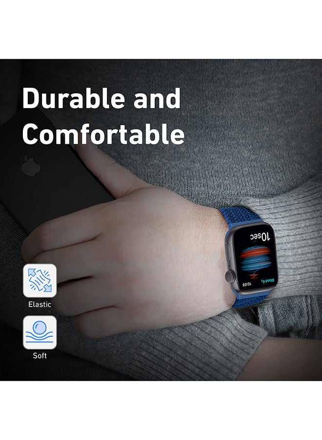 Solo Loop Nylon Braided Strap for Apple Watch 42mm/44mm, Soft Stretchable Replacement Wristband with Secure Fit for Apple Watch Series 1,2,3,4,5,6,SE, Size-Large, Fusion-44L Blue