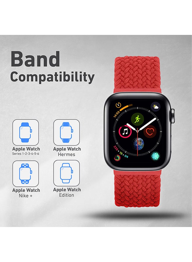PROMATE - Solo Loop Nylon Braided Strap for Apple Watch 42mm/44mm, Soft Stretchable Replacement Wristband with Secure Fit for Apple Watch Series 1,2,3,4,5,6,SE, Size-Large, Fusion-44L Red - Image 1
