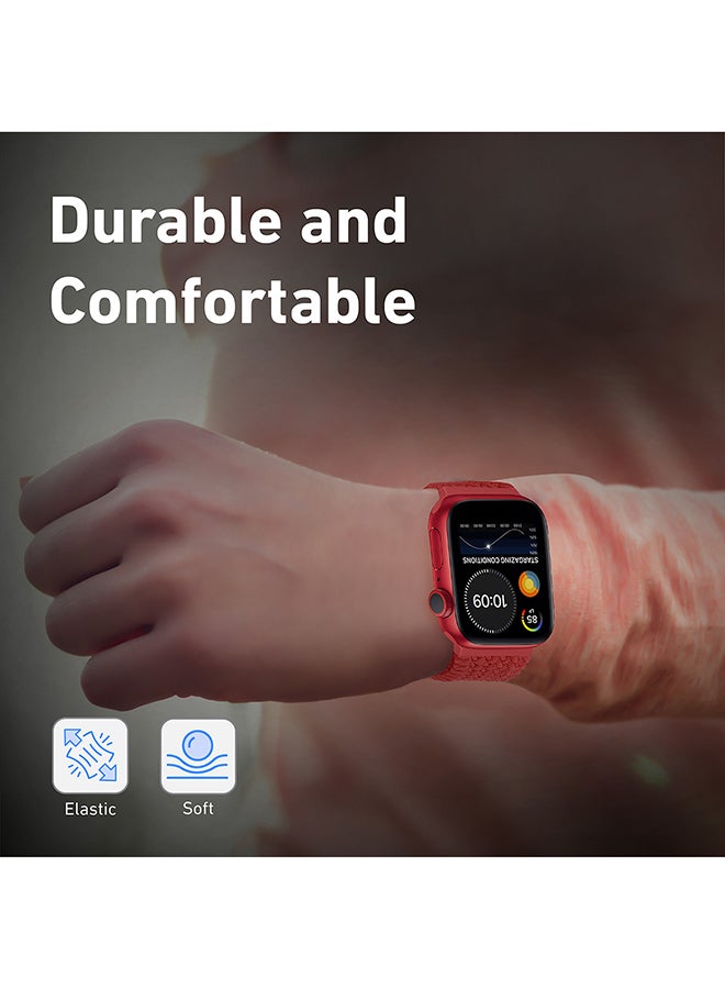 PROMATE - Solo Loop Nylon Braided Strap for Apple Watch 42mm/44mm, Soft Stretchable Replacement Wristband with Secure Fit for Apple Watch Series 1,2,3,4,5,6,SE, Size-Large, Fusion-44L Red - Image 1