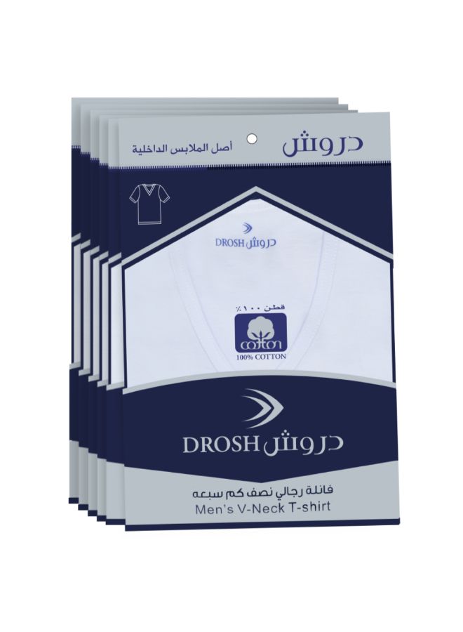 دروش طقم قميص داخلي كاجوال بفتحة رقبة على شكل حرف V مكون من 6 قطع أبيض  - Image 4