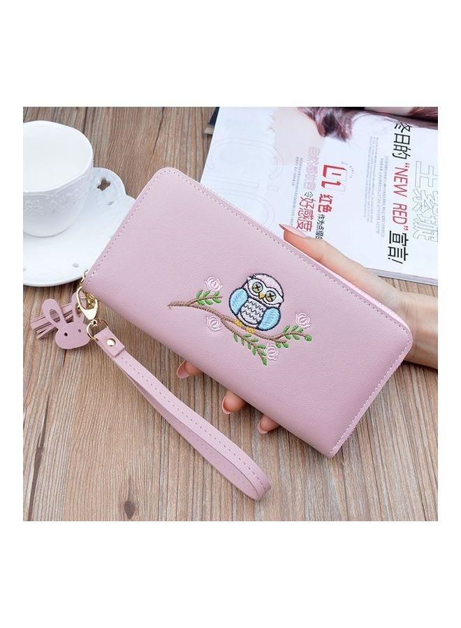 Embroidered Patterned Wallet Pink