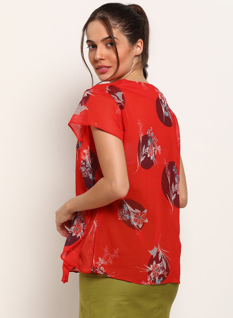 Blue Saint Printed Stylish Casual Top Red  - Image 2
