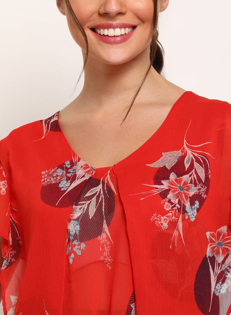 Blue Saint Printed Stylish Casual Top Red  - Image 3