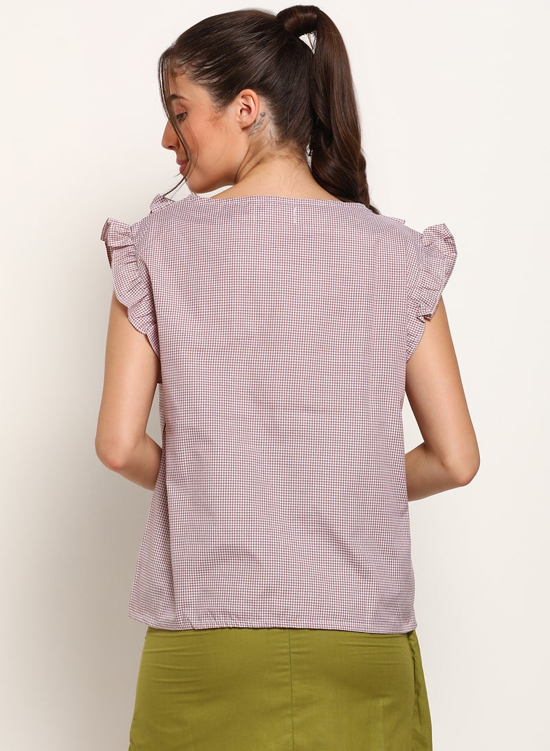 Blue Saint Small Check Cap Sleeve Top Pink  - Image 2