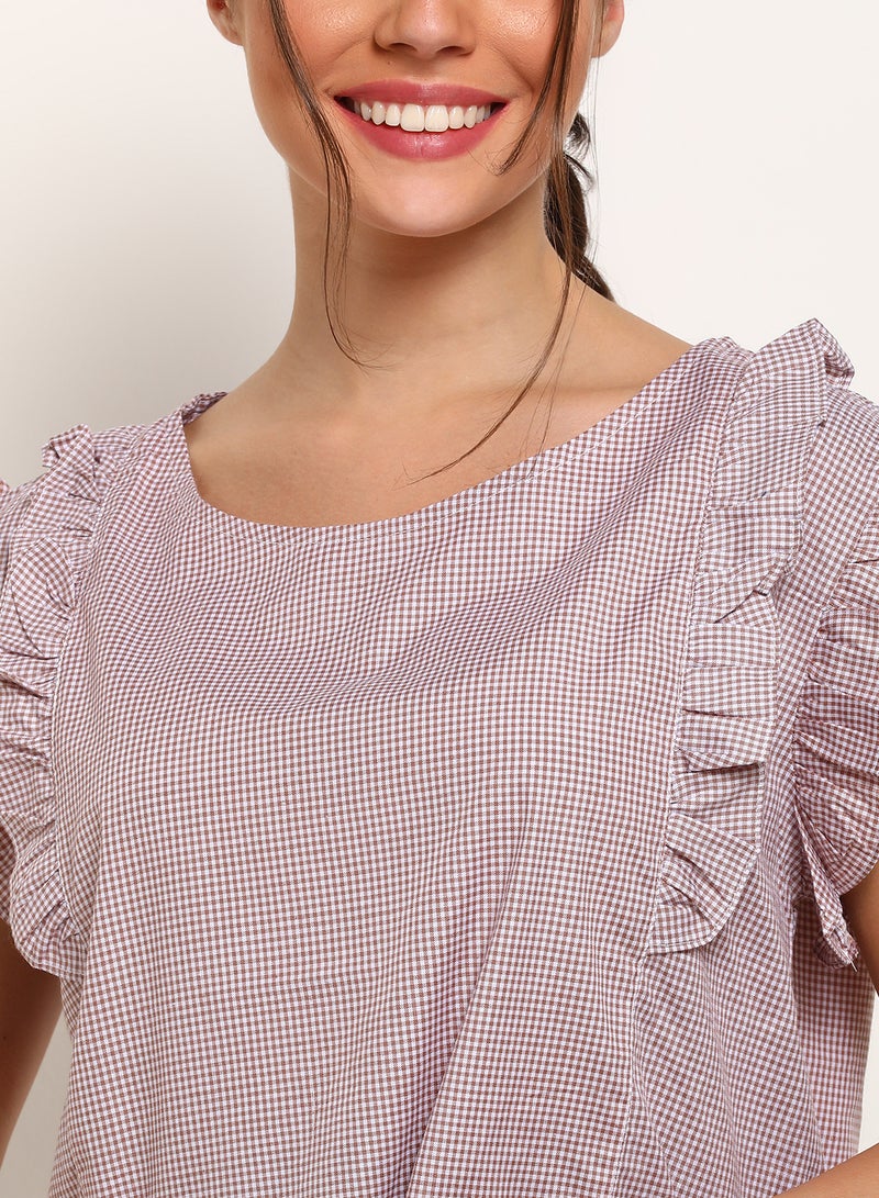 Blue Saint Small Check Cap Sleeve Top Pink  - Image 4