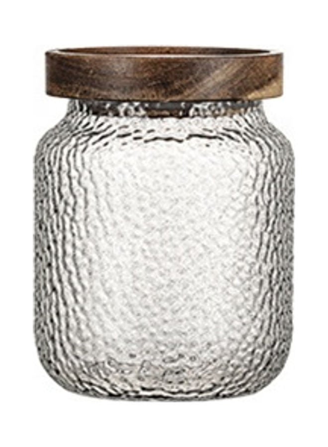 Airtight Glass Food Storage Jar With Wooden Lid Clear/Brown 12x7.5x7cm  - Image 1