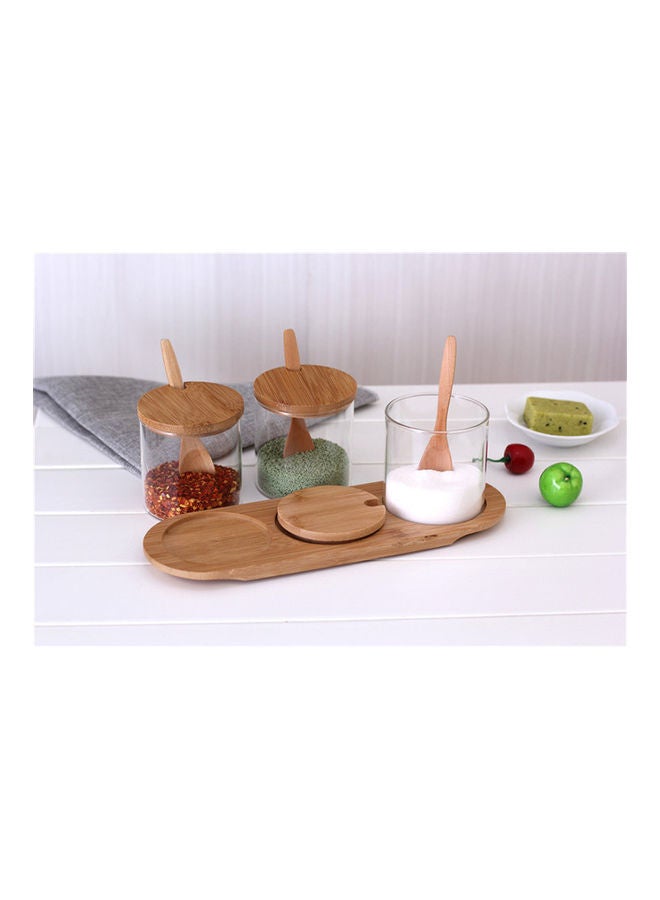 3-Piece Airtight Glass Food Storage Jar With Wooden Lid Clear/Brown 29x9.8ml  - Image 2