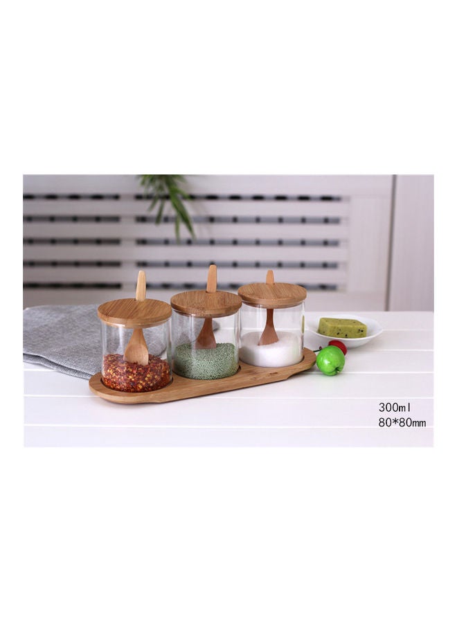 3-Piece Airtight Glass Food Storage Jar With Wooden Lid Clear/Brown 29x9.8ml  - Image 3