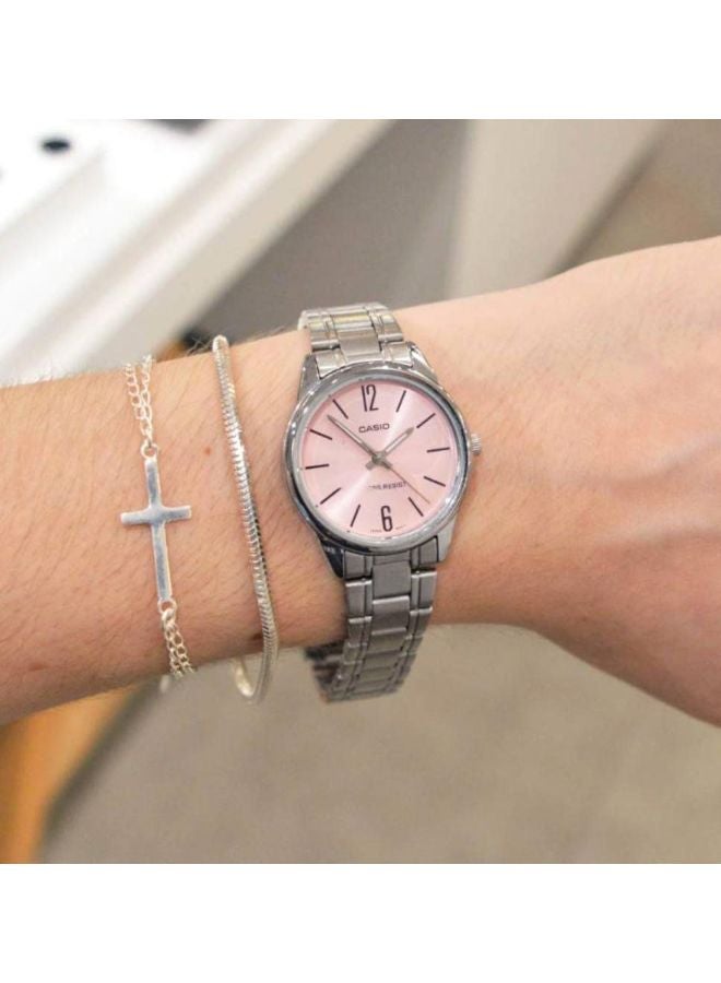 كاسيو ساعة يد بعقارب وسوار من الإستانلس ستيل طراز LTP-V005D-4BUDF - 28 مم - فضي للنساء - Image 3