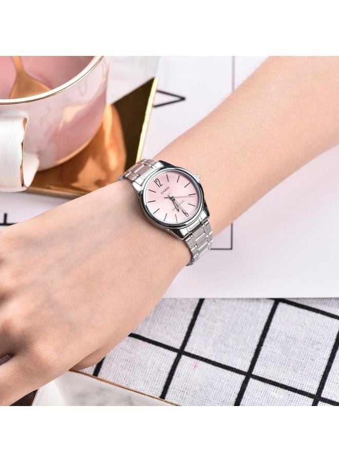 كاسيو ساعة يد بعقارب وسوار من الإستانلس ستيل طراز LTP-V005D-4BUDF - 28 مم - فضي للنساء - Image 4