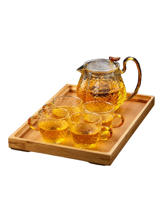 5-Piece Borosilicate Pressed Coffee Server And Cups Gold/Clear 98cm - Image 1