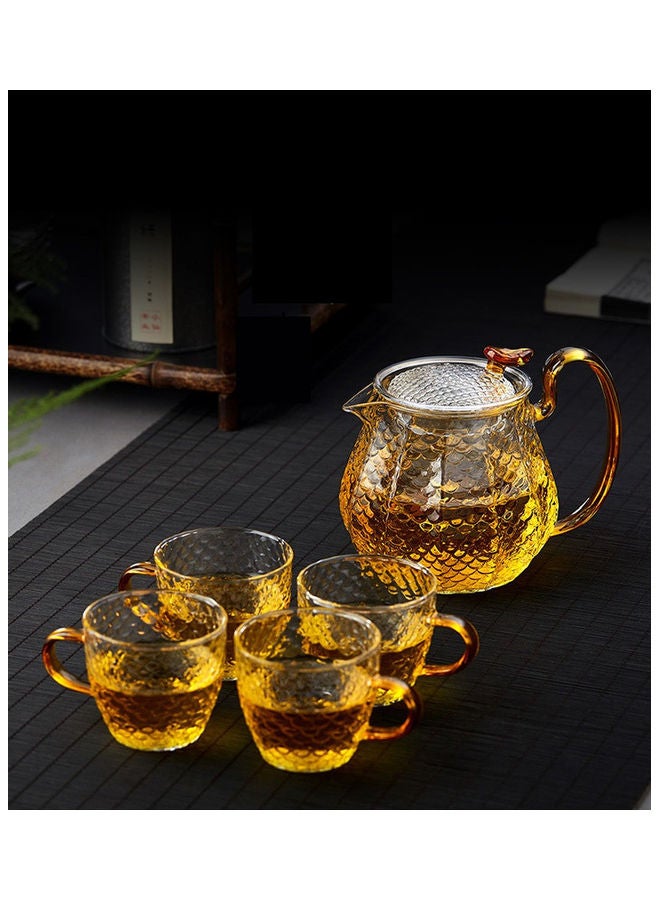 5-Piece Borosilicate Pressed Coffee Server And Cups Gold/Clear 98cm - Image 2