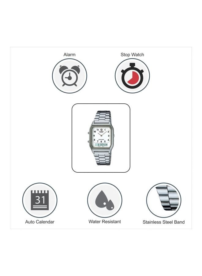 كاسيو ساعة يد رقمية وبعقارب مقاومة للماء طراز AQ-230A-7BMQYES - 39 ملم - فضي للرجال - Image 5