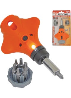 PRO-TECH 14-In-1 Ratchet Screwdriver Set With LED Torch Orange/Grey/Silver  - Image 1