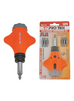 PRO-TECH 14-In-1 Ratchet Screwdriver Set With LED Torch Orange/Grey/Silver  - Image 2