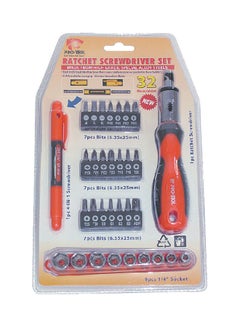 PRO-TECH 32-Piece Ratchet Screwdriver Set Orange/Grey 