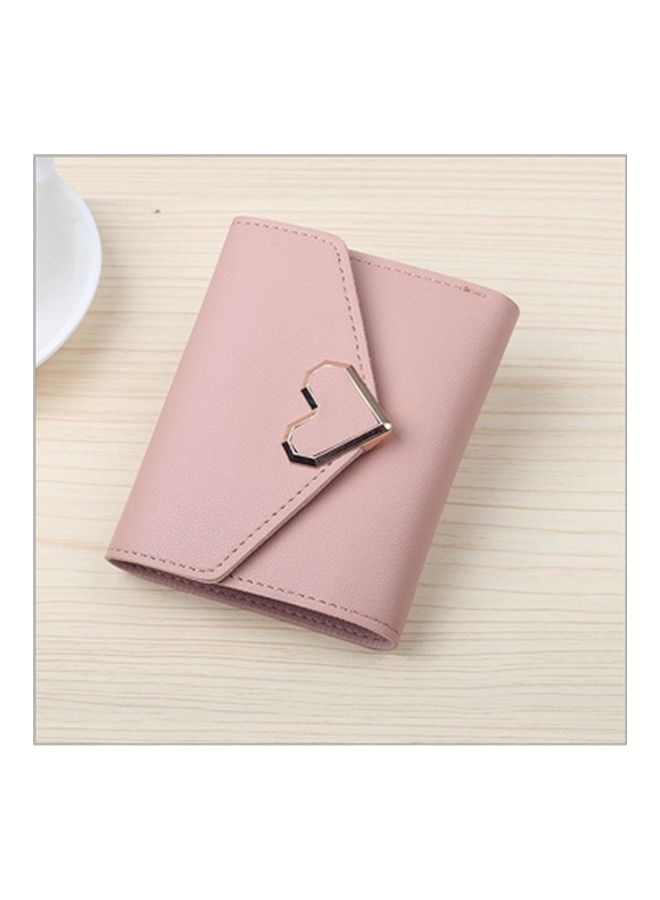 Metal Heart Design Bi-Fold Wallet Pink 