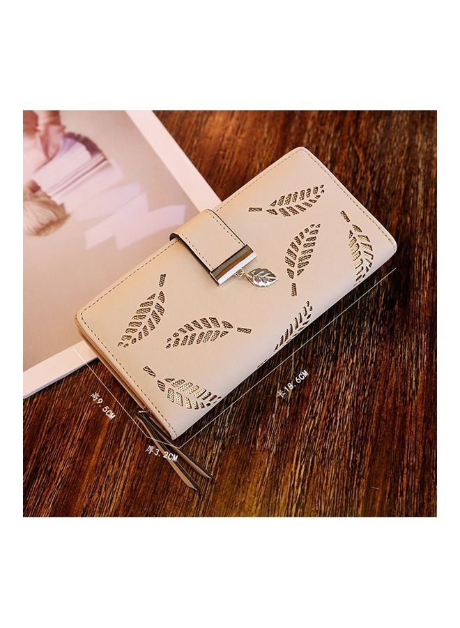 Hollow Out Leaf Pattern Wallet Beige