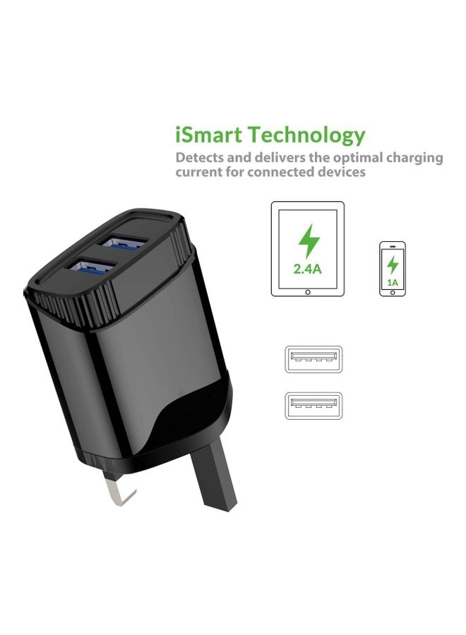 آيندز شاحن جداري بمنفذ مزدوج مع كابل Lightning مايكرو 3 في 1 بمنفذ Type-C أسود/فضي  - Image 2
