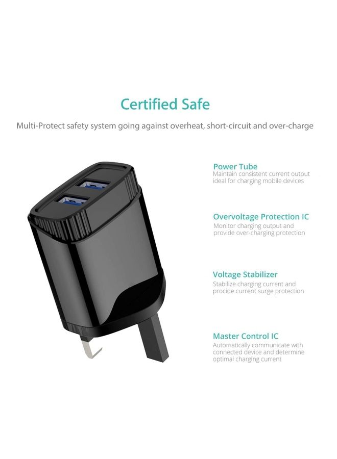 آيندز شاحن جداري بمنفذ مزدوج مع كابل Lightning مايكرو 3 في 1 بمنفذ Type-C أسود/فضي  - Image 3