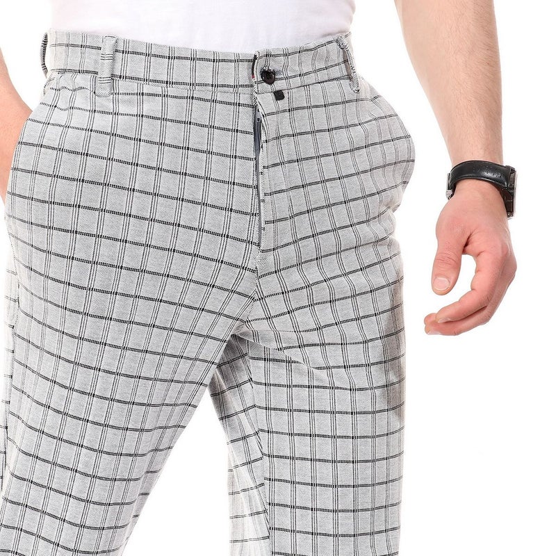 WHITE RABBIT Bi-Tone Plaids Fashionable Slim Pants Black/Grey  - Image 3