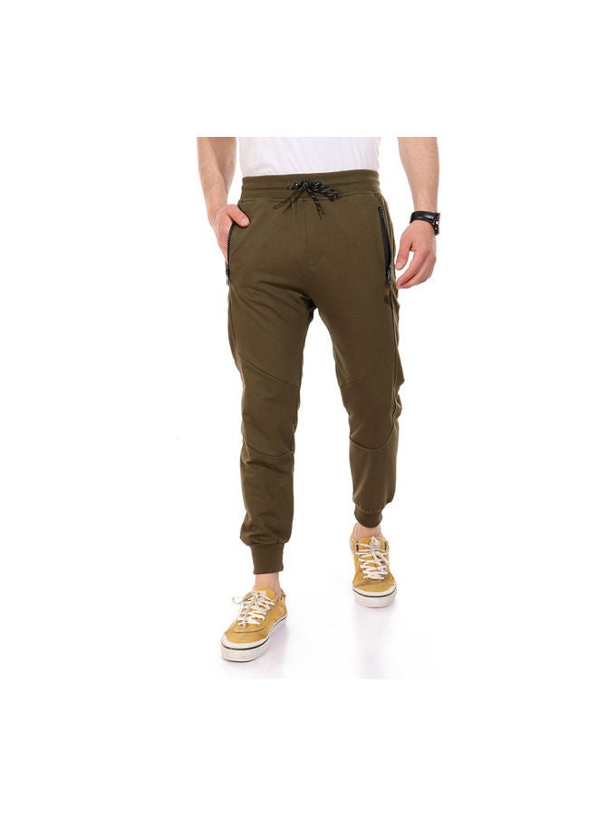 WHITE RABBIT Zipped Pockets Slip On Sweatpants With Hem - Military Green Olive  - Image 1