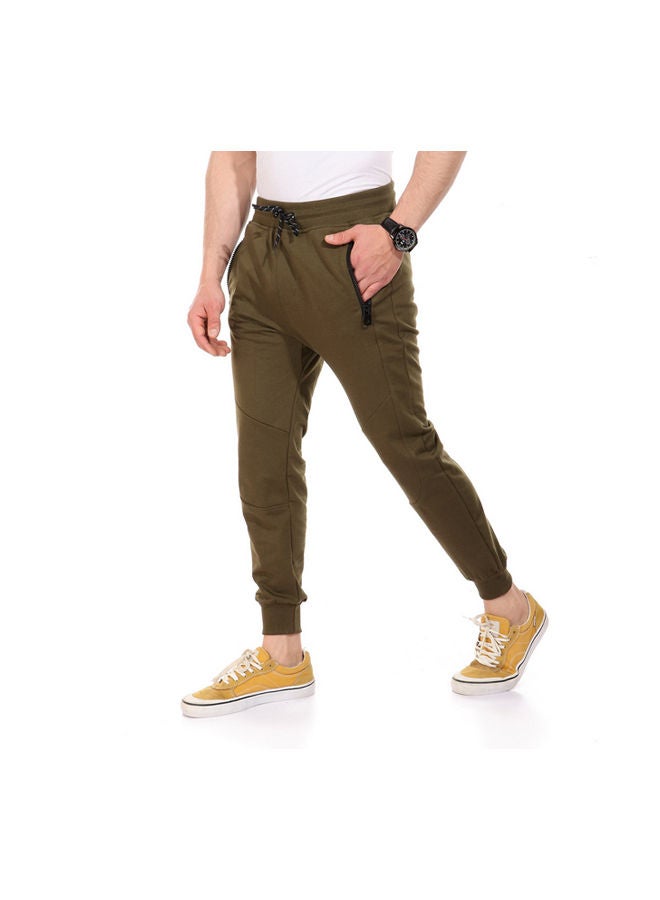 WHITE RABBIT Zipped Pockets Slip On Sweatpants With Hem - Military Green Olive  - Image 2