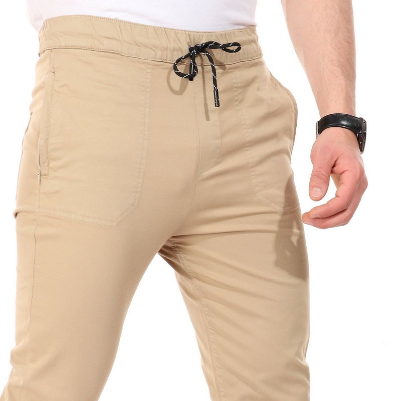 WHITE RABBIT - Side Zipped Pockets Dark  Pants Beige - Image 1