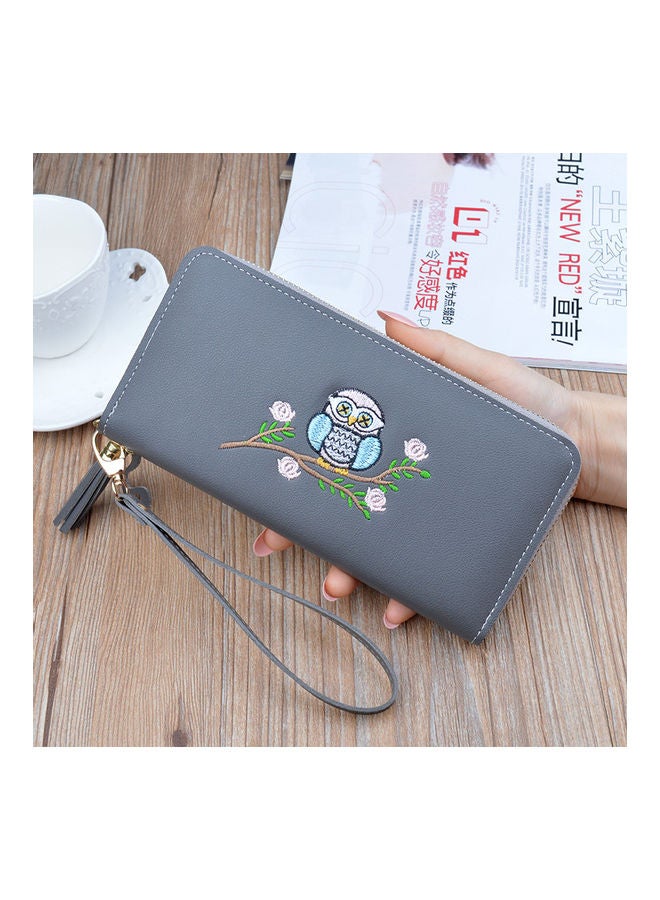 Embroidered Patterned Wallet Grey