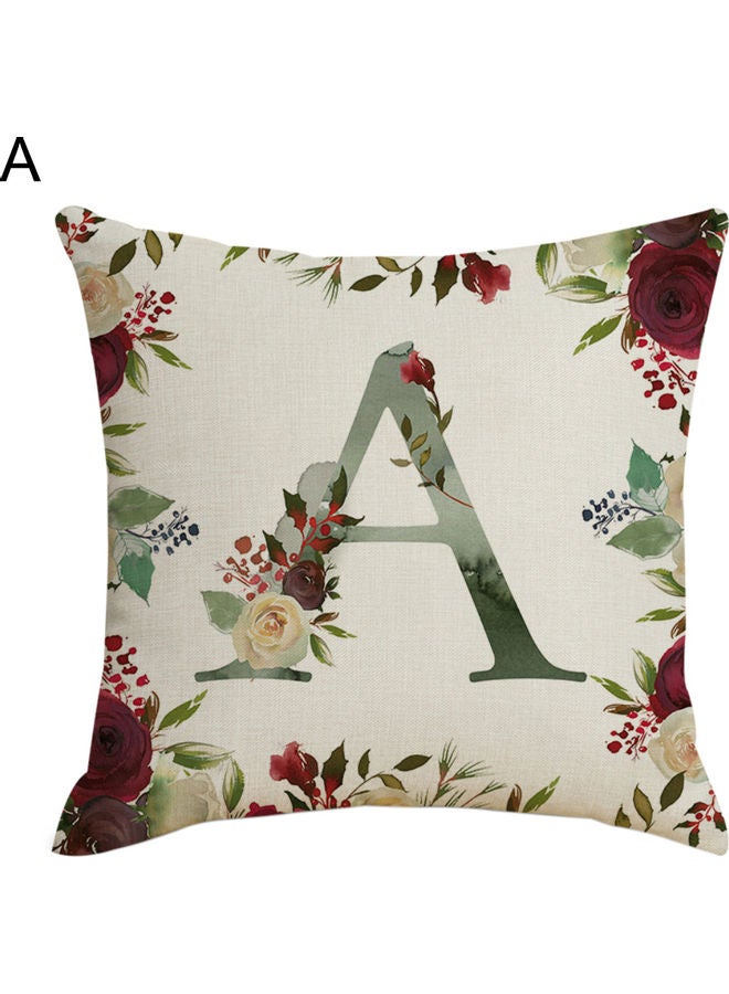 English Letter and Flowers Printed Pillow Case linen Multicolour 45 x 45cm 