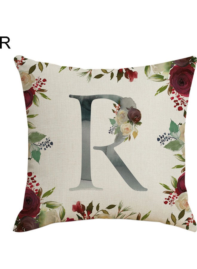 English Letter and Flowers Printed Pillow Case linen Multicolour 45 x 45cm 